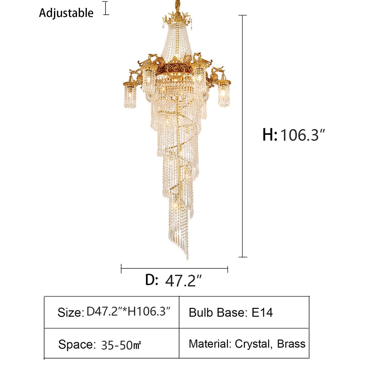 Extra Large Retro Luxury Full Copper Crystal Chandelier for Staircase/ Duplexes/ Villas - briglamps