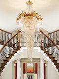 Extra Large Retro Luxury Full Copper Crystal Chandelier for Staircase/ Duplexes/ Villas - briglamps