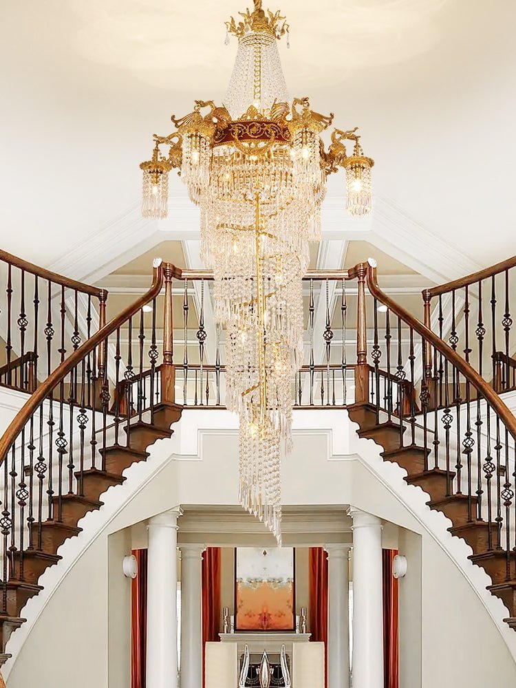 Extra Large Retro Luxury Full Copper Crystal Chandelier for Staircase/ Duplexes/ Villas - briglamps