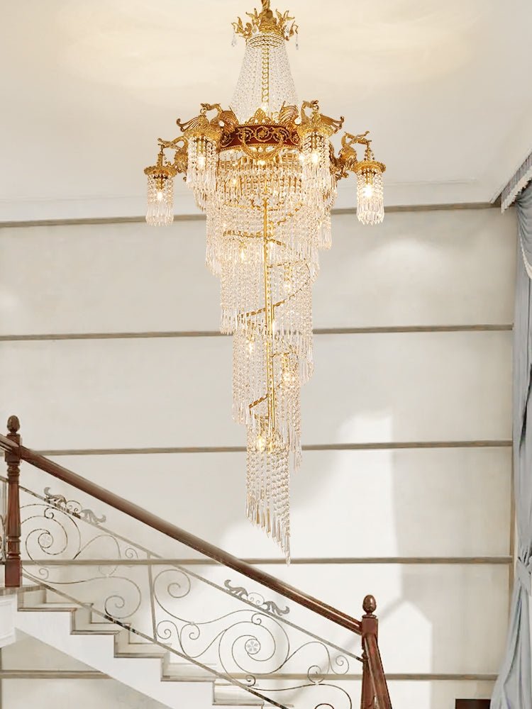 Extra Large Retro Luxury Full Copper Crystal Chandelier for Staircase/ Duplexes/ Villas - briglamps