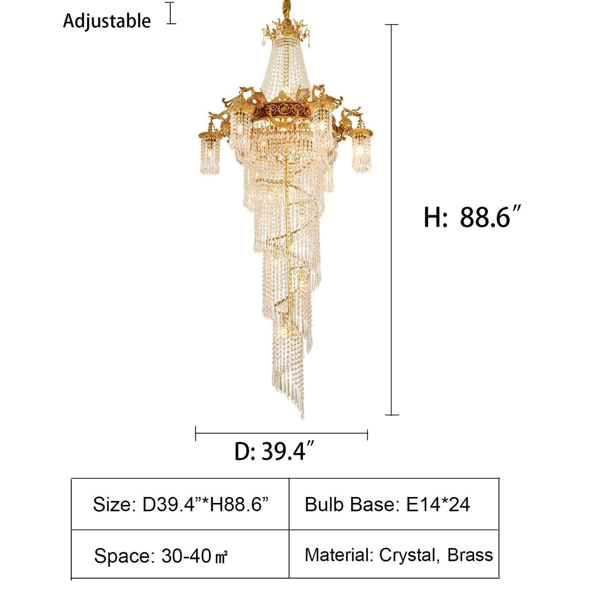 Extra Large Retro Luxury Full Copper Crystal Chandelier for Staircase/ Duplexes/ Villas - briglamps