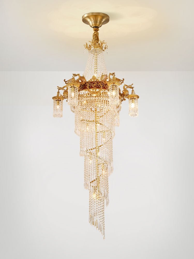 Extra Large Retro Luxury Full Copper Crystal Chandelier for Staircase/ Duplexes/ Villas - briglamps