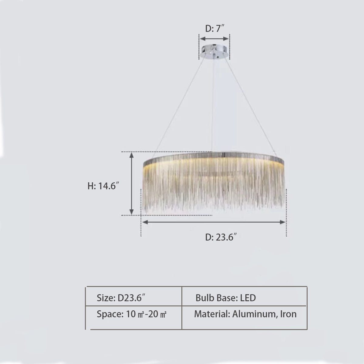 Extra Large Round Aluminum Tassel Chain Chandelier for Living/Dining Room/Villa/Duplex Hall - briglamps
