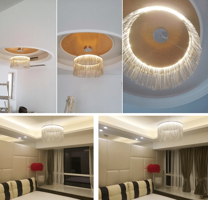 Extra Large Round Aluminum Tassel Chain Chandelier for Living/Dining Room/Villa/Duplex Hall - briglamps