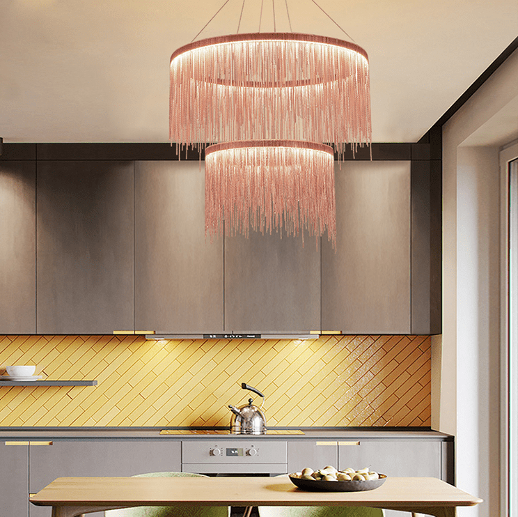 Extra Large Round Aluminum Tassel Chain Chandelier for Living/Dining Room/Villa/Duplex Hall - briglamps
