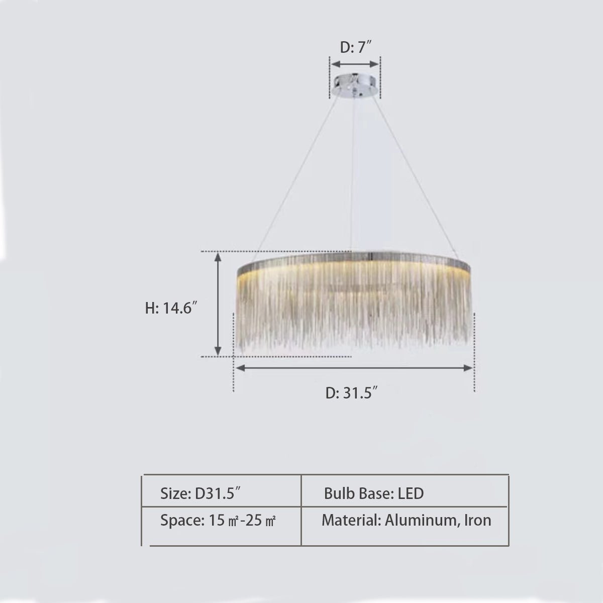 Extra Large Round Aluminum Tassel Chain Chandelier for Living/Dining Room/Villa/Duplex Hall - briglamps