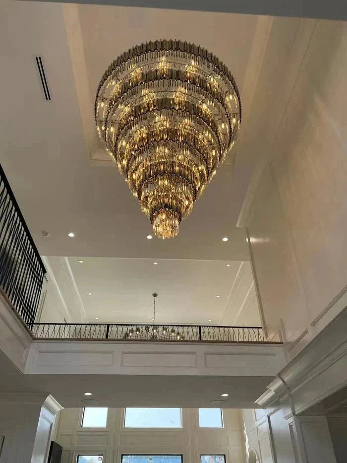 Extra Large Round Cone Tiered Crystal Chandelier for Foyer/Enterway/Living Room - Brig Lighting