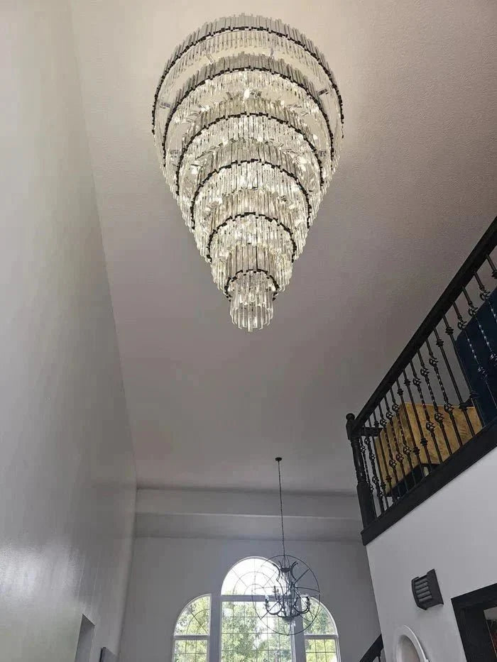 Extra Large Round Cone Tiered Crystal Chandelier for Foyer/Enterway/Living Room - Brig Lighting