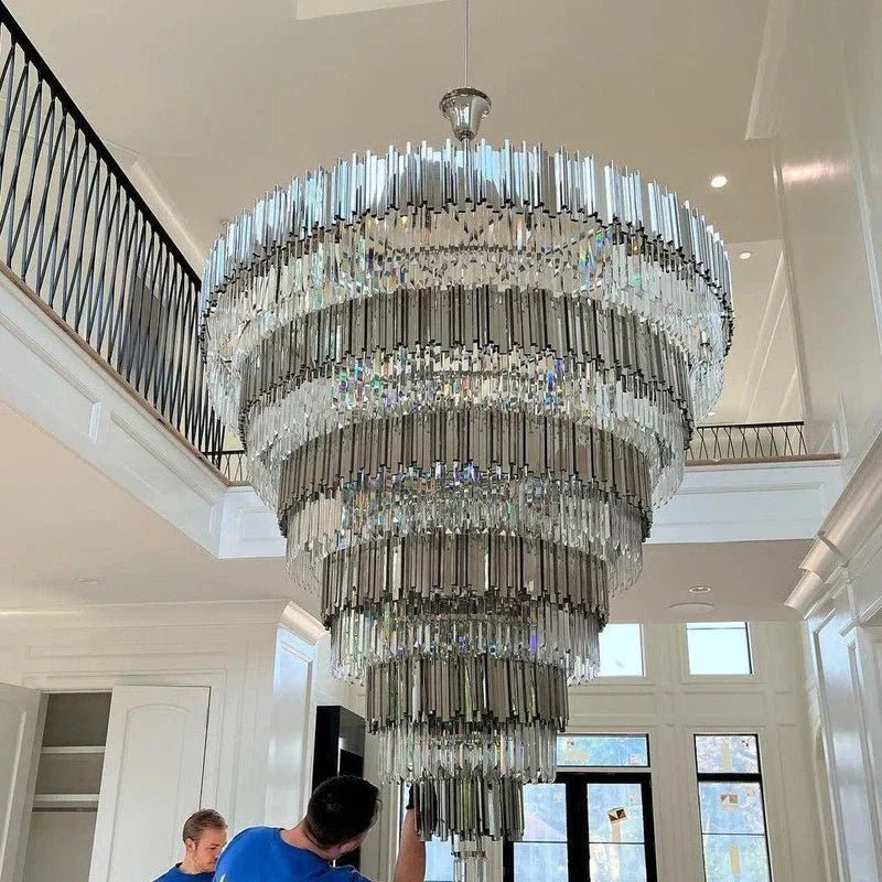 Extra Large Round Cone Tiered Crystal Chandelier for Foyer/Enterway/Living Room - Brig Lighting