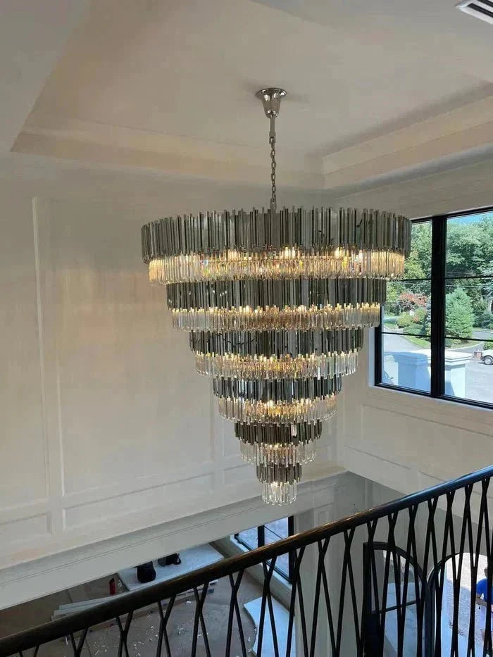 Extra Large Round Cone Tiered Crystal Chandelier for Foyer/Enterway/Living Room - Brig Lighting
