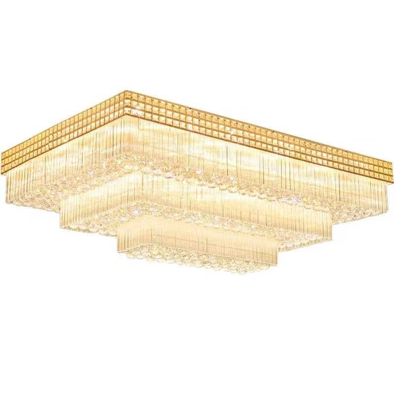 Extra Large Three Layers Rectangular Luxury Flush Mounted Crystal Chandelier for Living Room - briglamps