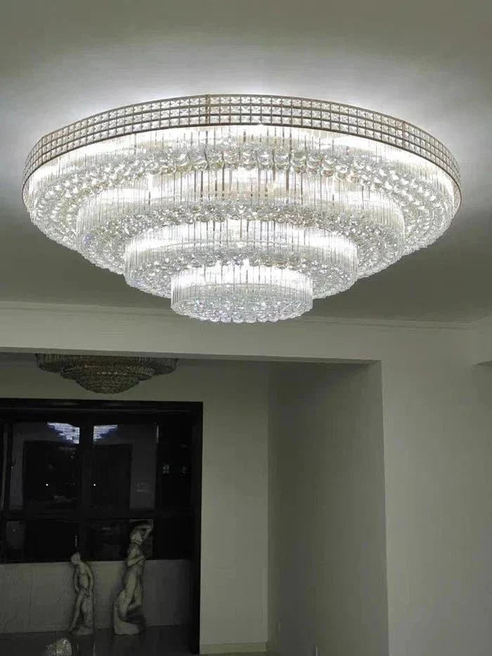 Extra Large Three Layers Round Luxury Flush Mounted Crystal Chandelier for Living Room - Brig Lighting