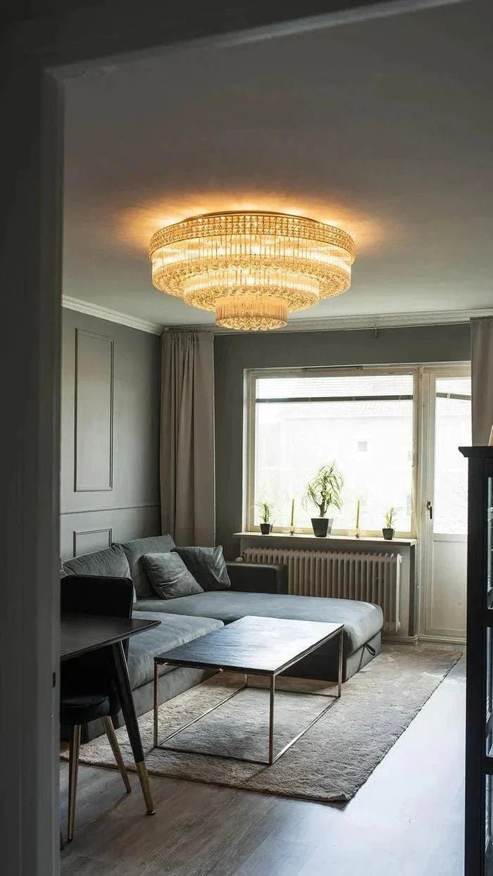 Extra Large Three Layers Round Luxury Flush Mounted Crystal Chandelier for Living Room - Brig Lighting