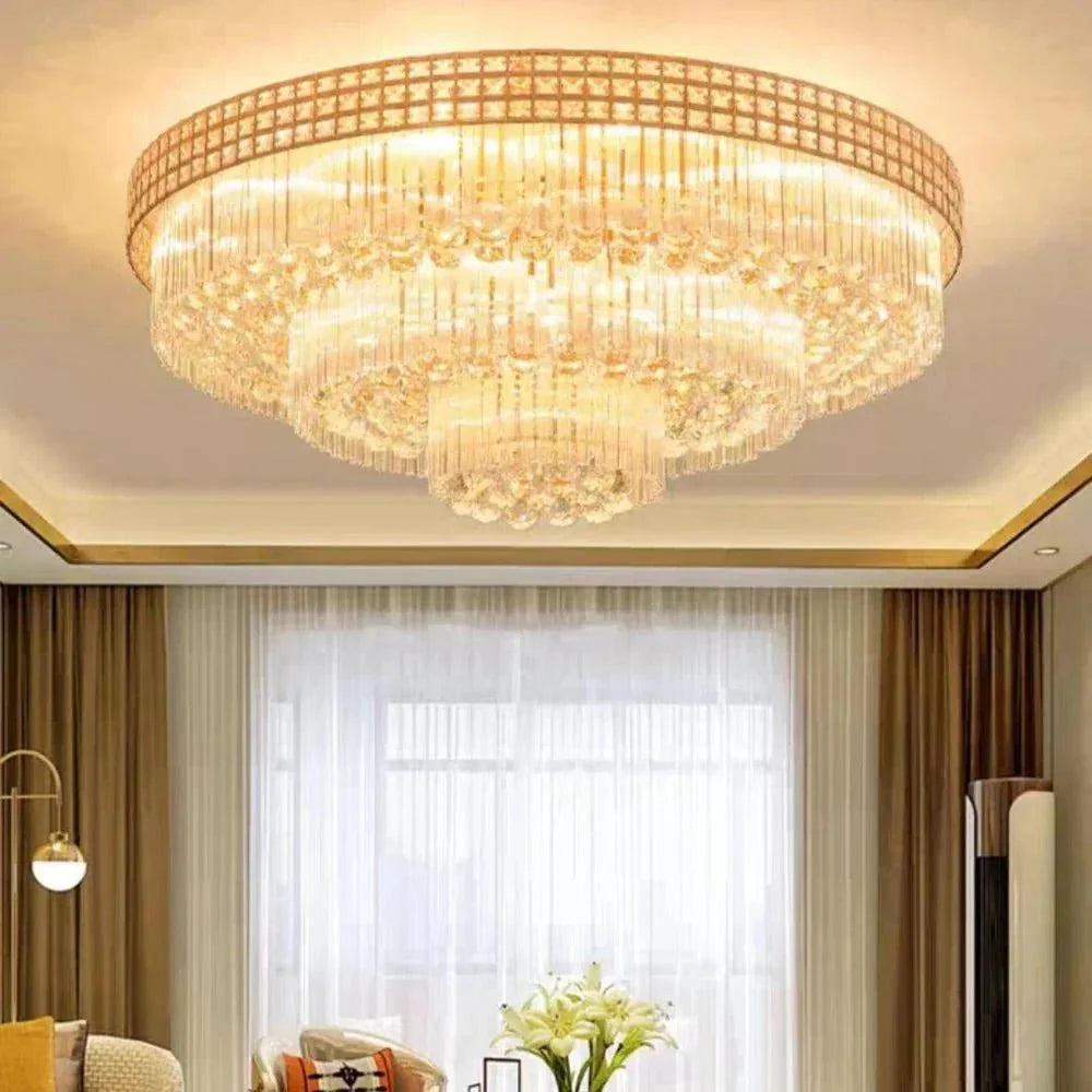 Extra Large Three Layers Round Luxury Flush Mounted Crystal Chandelier for Living Room - Brig Lighting