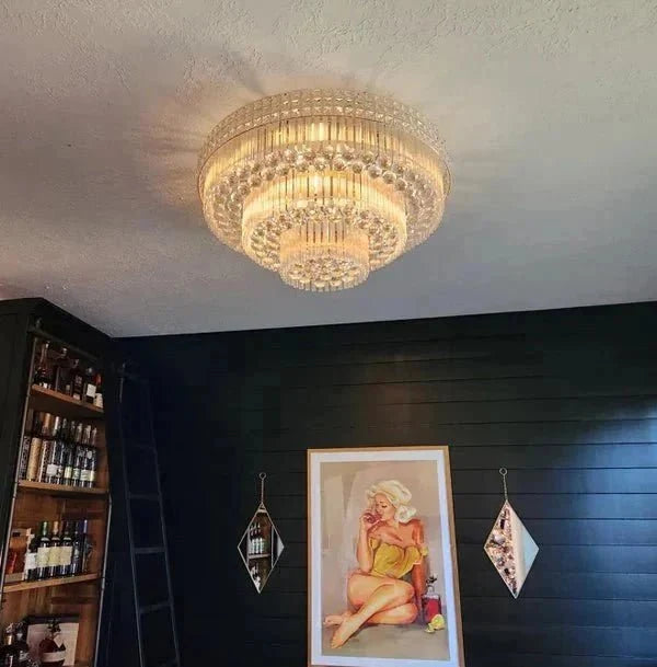 Extra Large Three Layers Round Luxury Flush Mounted Crystal Chandelier for Living Room - Brig Lighting