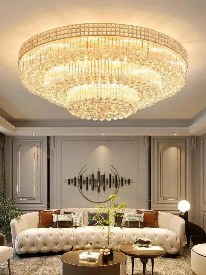 Extra Large Three Layers Round Luxury Flush Mounted Crystal Chandelier for Living Room - Brig Lighting
