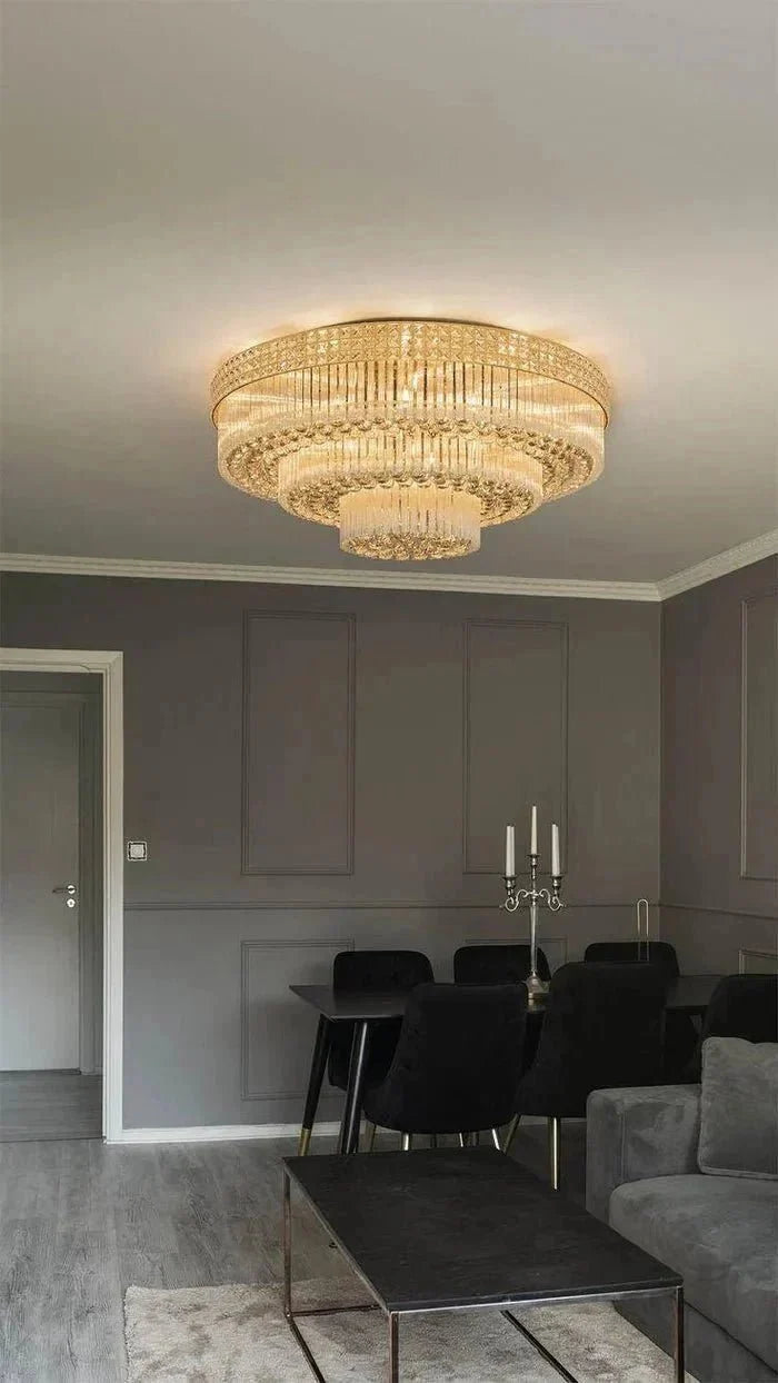 Extra Large Three Layers Round Luxury Flush Mounted Crystal Chandelier for Living Room - Brig Lighting