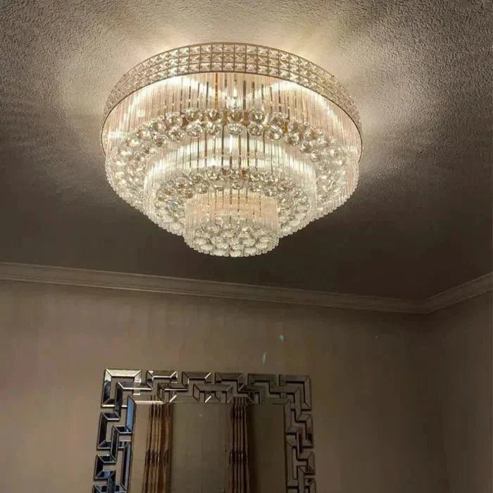 Extra Large Three Layers Round Luxury Flush Mounted Crystal Chandelier for Living Room - Brig Lighting