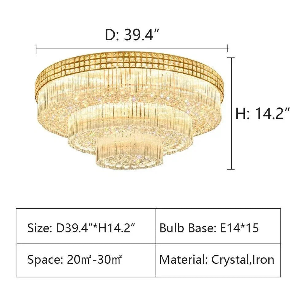 Extra Large Three Layers Round Luxury Flush Mounted Crystal Chandelier for Living Room - Brig Lighting