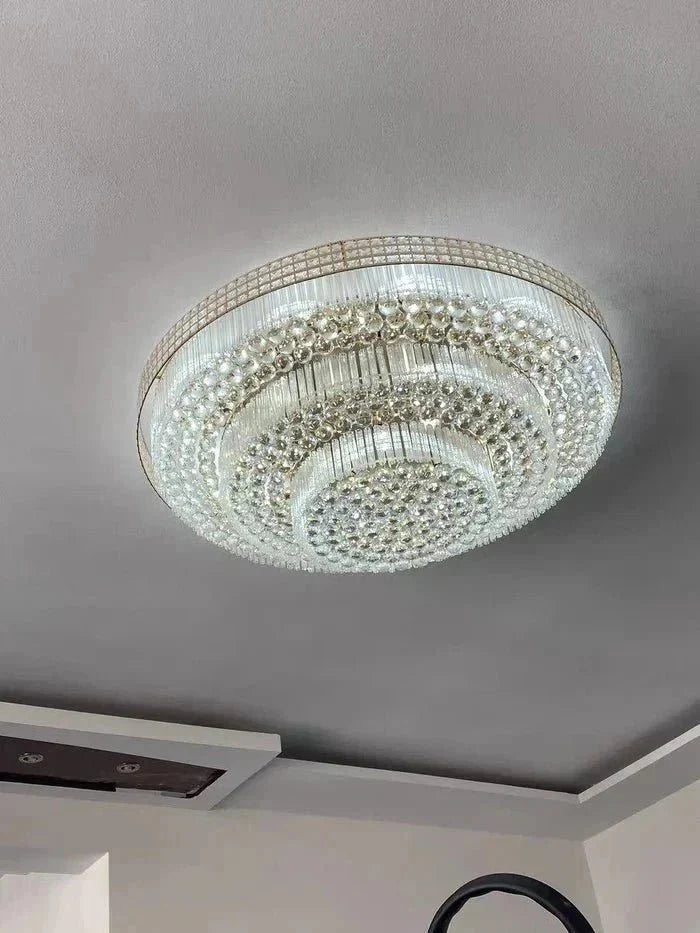 Extra Large Three Layers Round Luxury Flush Mounted Crystal Chandelier for Living Room - Brig Lighting