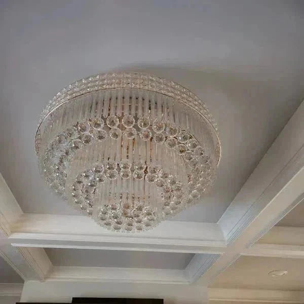 Extra Large Three Layers Round Luxury Flush Mounted Crystal Chandelier for Living Room - Brig Lighting