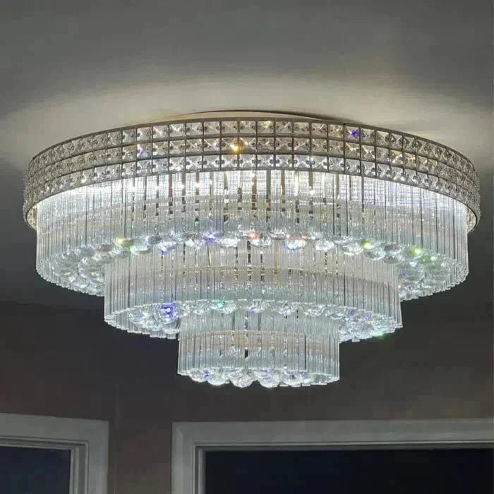 Extra Large Three Layers Round Luxury Flush Mounted Crystal Chandelier for Living Room - Brig Lighting