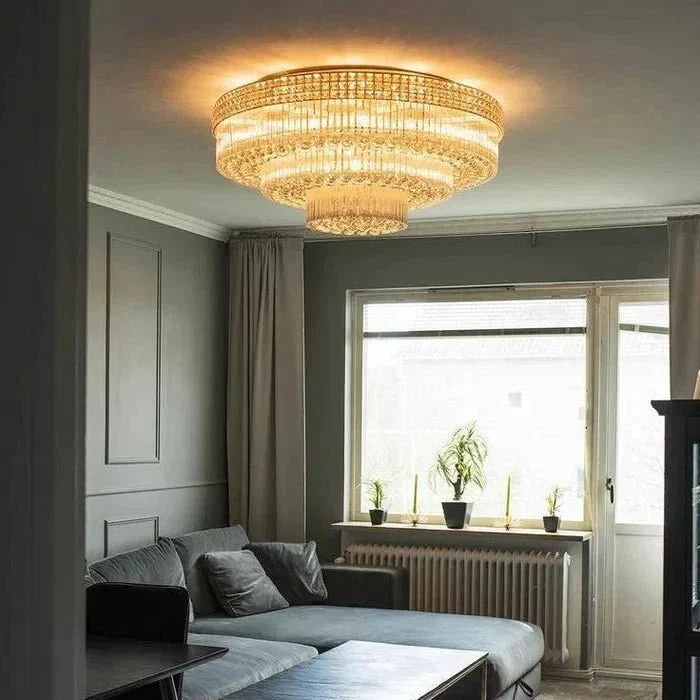 Extra Large Three Layers Round Luxury Flush Mounted Crystal Chandelier for Living Room - Brig Lighting