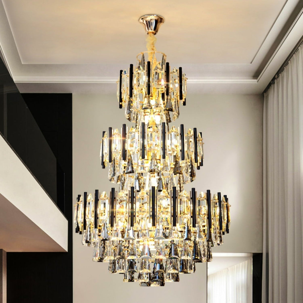 Foyer 3 Layers Extra Large Crystal Chandelier For Living Room Staircase Ceiling Lighting Fixture - briglamps