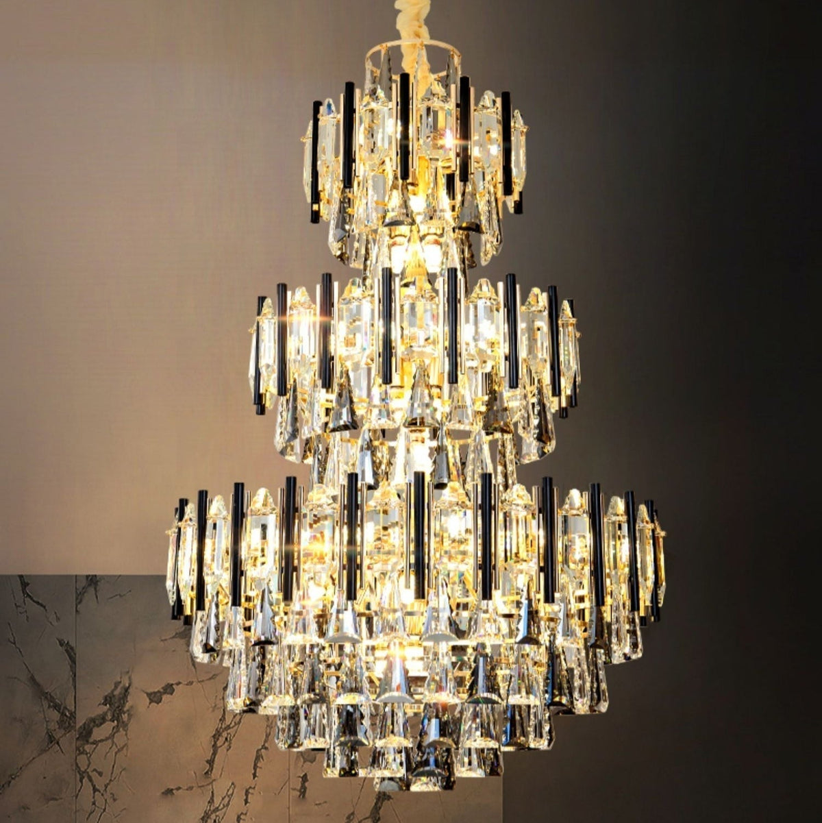 Foyer 3 Layers Extra Large Crystal Chandelier For Living Room Staircase Ceiling Lighting Fixture - briglamps
