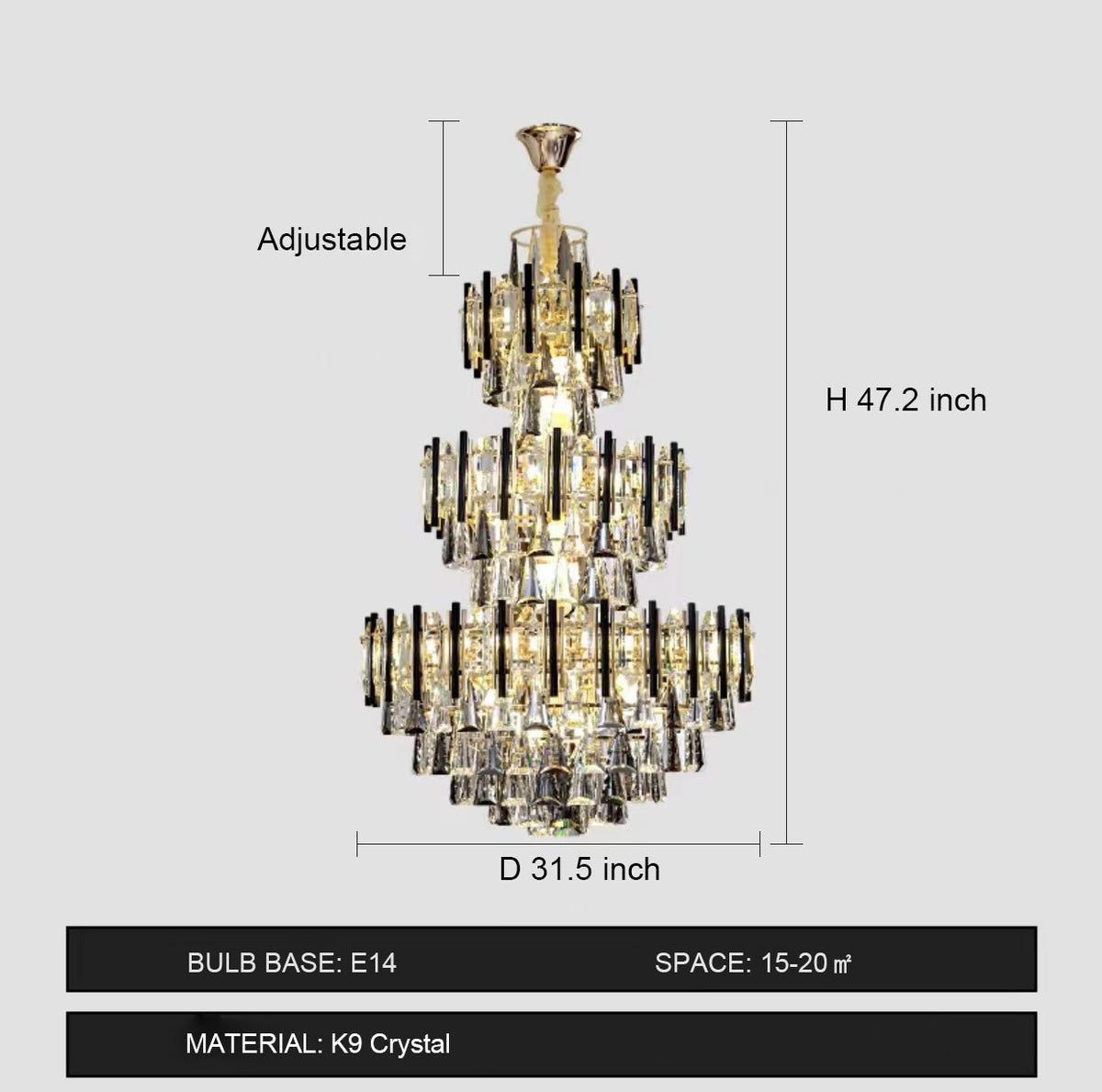 Foyer 3 Layers Extra Large Crystal Chandelier For Living Room Staircase Ceiling Lighting Fixture - briglamps