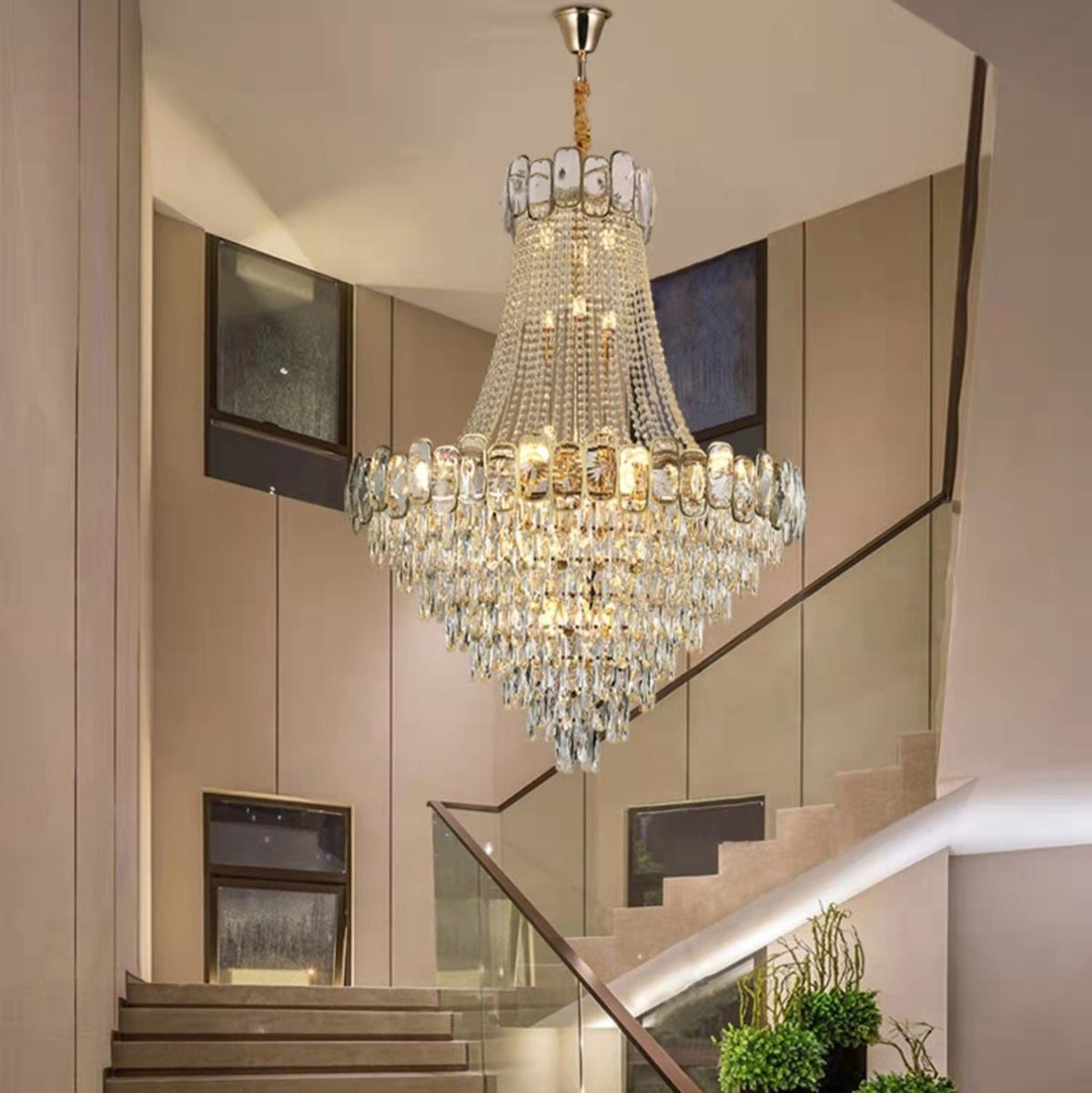Foyer Staircase Chandelier Luxury K9 Crystal Ceiling Light For Living Room / Hallway - briglamps