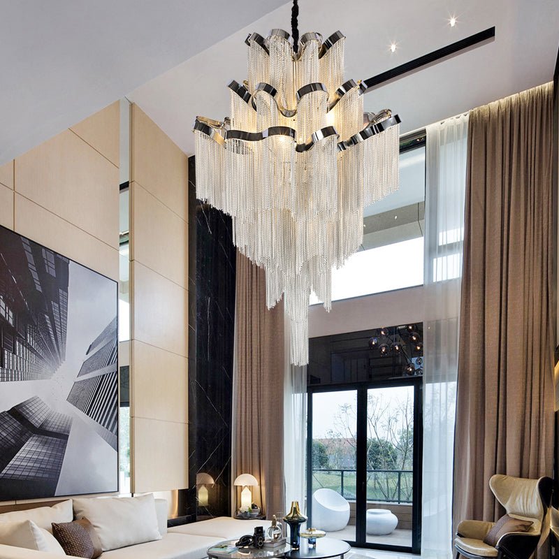 Gladys Aluminum Chain Tassel Stream Chandelier - briglamps