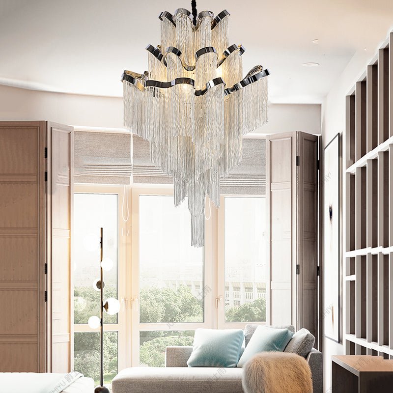 Gladys Aluminum Chain Tassel Stream Chandelier - briglamps