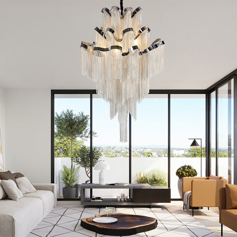 Gladys Aluminum Chain Tassel Stream Chandelier - briglamps