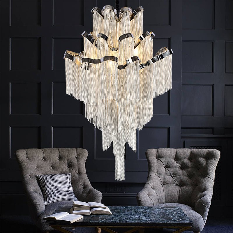 Gladys Aluminum Chain Tassel Stream Chandelier - briglamps