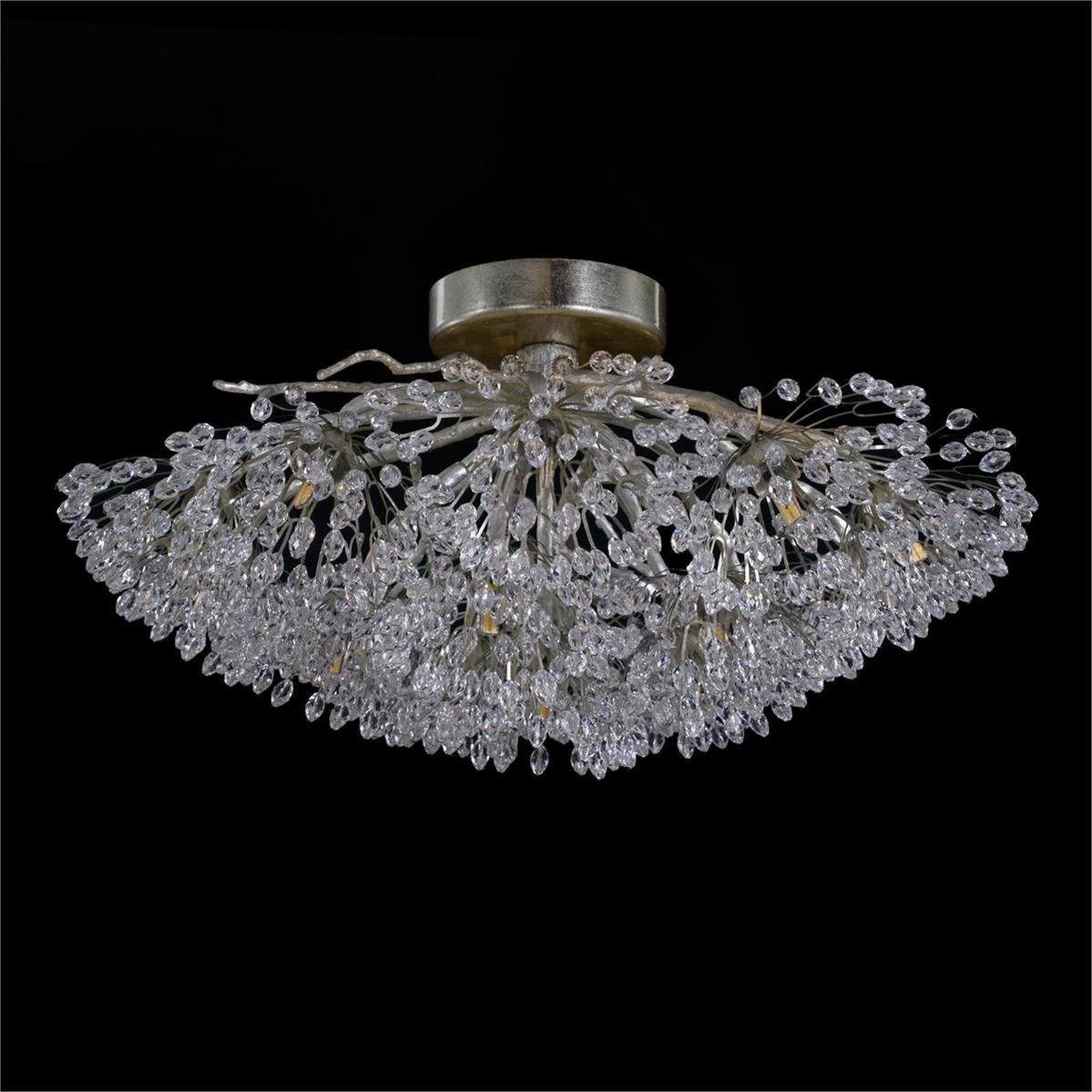 Hanasaku Flower Sixteen-Light Flush Mount in Antique Silver Leaf with Hand-Cut Crystal Accents - Brig Lighting