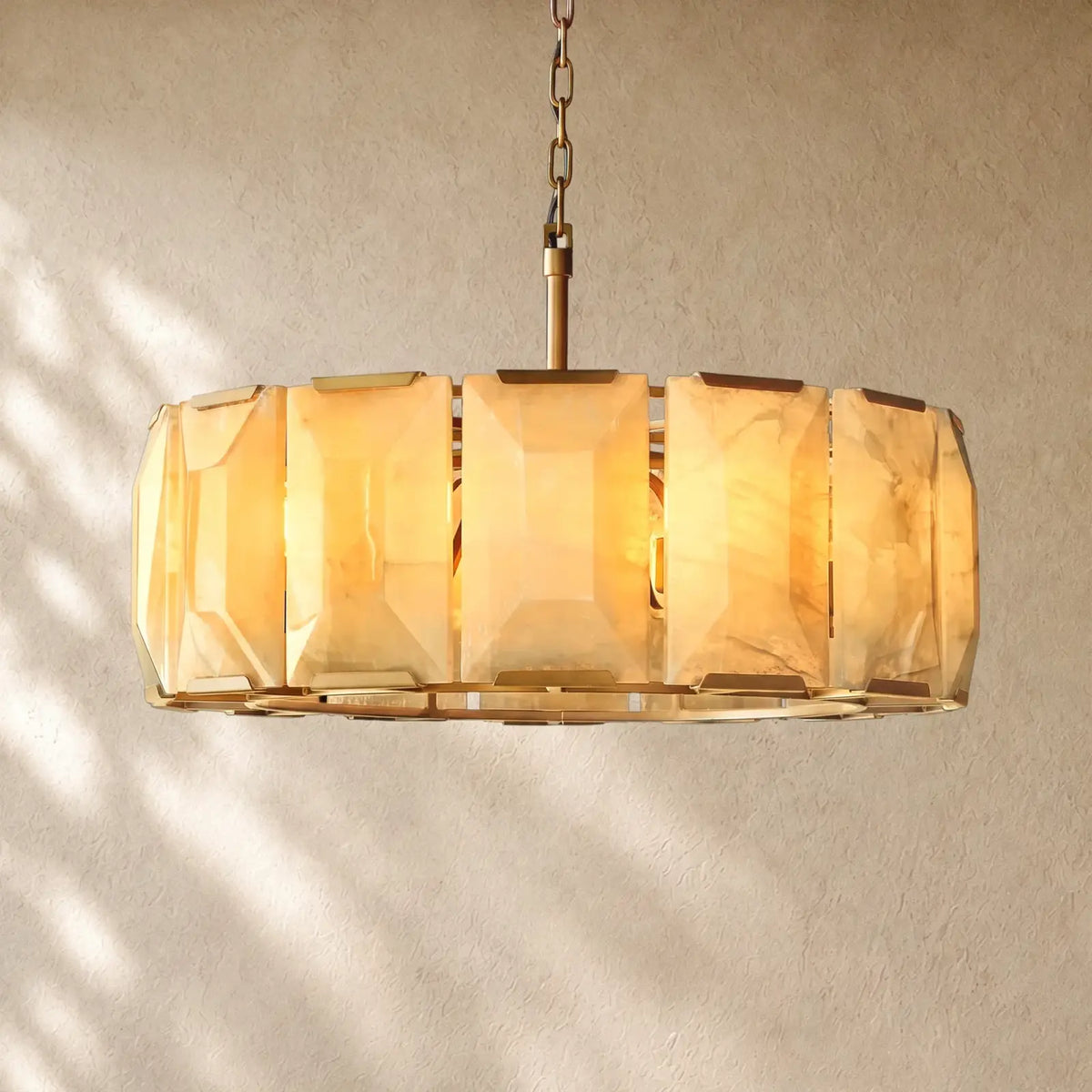 Hartley Calcite Round Alabaster Chandelier - Lacquered Brass / 31’’