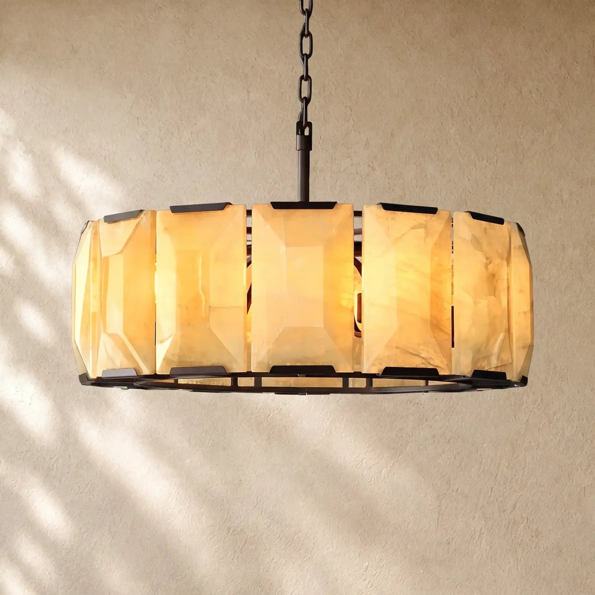 Hartley Calcite Round Alabaster Chandelier - Matte Black / 31’’