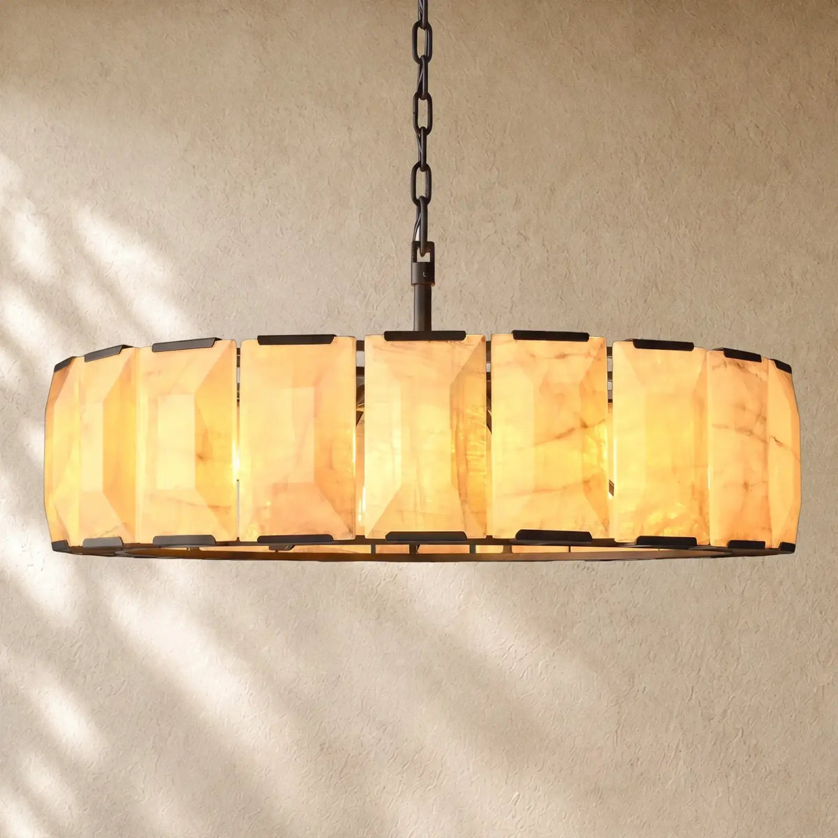 Hartley Calcite Round Alabaster Chandelier - Matte Black / 43’’