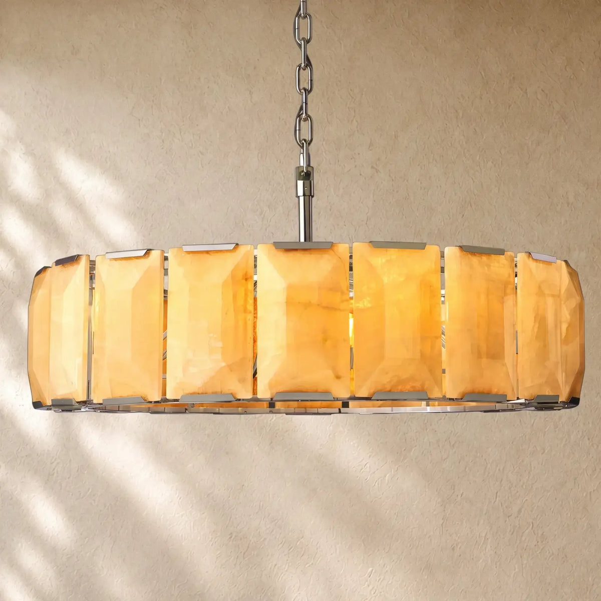 Hartley Calcite Round Alabaster Chandelier - Polishes Steel / 43’’