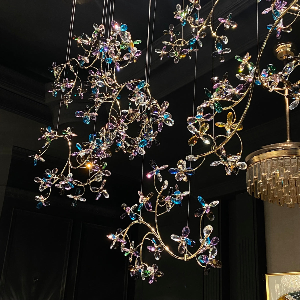 Hotel Entrance Crystal Flower Branch Chandelier Luxury Ceiling Lighting Fixture For Foyer Entryway - Cyran Lamps