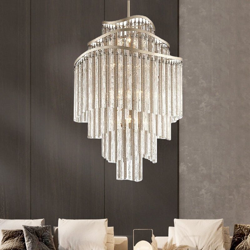 Huge Post - modern Hollow Glass Tube Tassel Chandelier for Living Room/Foyer/Villa/Stairs - briglamps