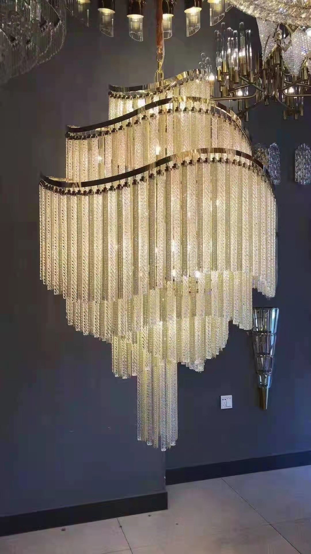 Huge Post - modern Hollow Glass Tube Tassel Chandelier for Living Room/Foyer/Villa/Stairs - briglamps