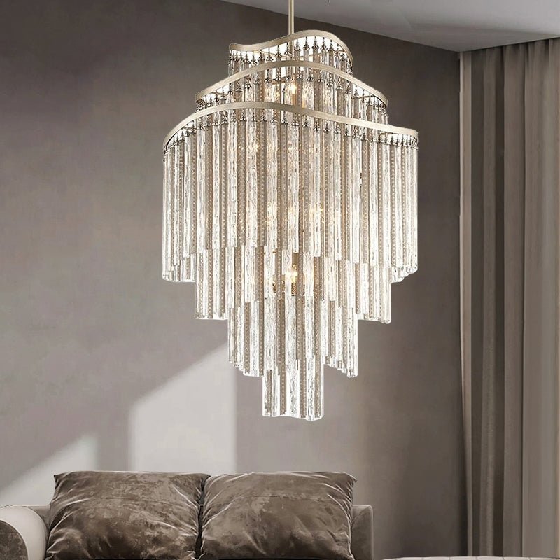 Huge Post - modern Hollow Glass Tube Tassel Chandelier for Living Room/Foyer/Villa/Stairs - briglamps