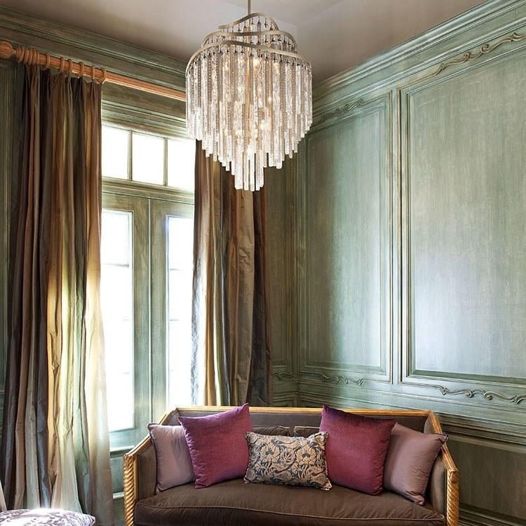 Huge Post - modern Hollow Glass Tube Tassel Chandelier for Living Room/Foyer/Villa/Stairs - briglamps