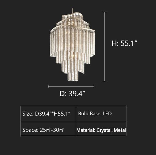 Huge Post - modern Hollow Glass Tube Tassel Chandelier for Living Room/Foyer/Villa/Stairs - briglamps