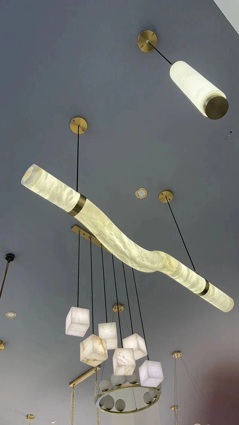 Liberty Curved Pendant Alabaster Chandelier, Pendant Light Over Dining Table - Brig Lighting
