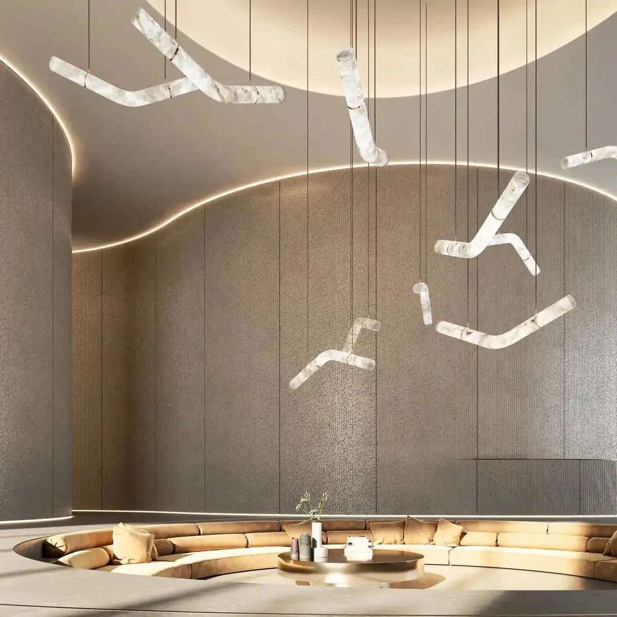 Liberty Curved Pendant Alabaster Chandelier, Pendant Light Over Dining Table - Brig Lighting