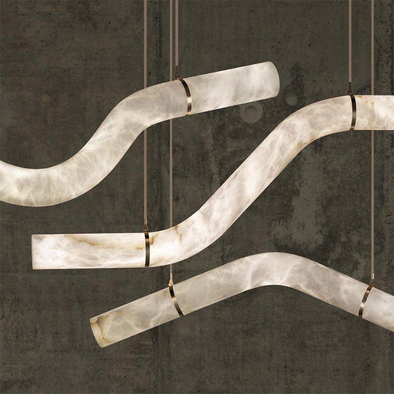 Liberty Curved Pendant Alabaster Chandelier, Pendant Light Over Dining Table - Brig Lighting