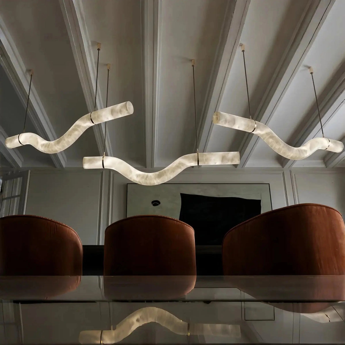 Liberty Curved Pendant Alabaster Chandelier, Pendant Light Over Dining Table - Brig Lighting